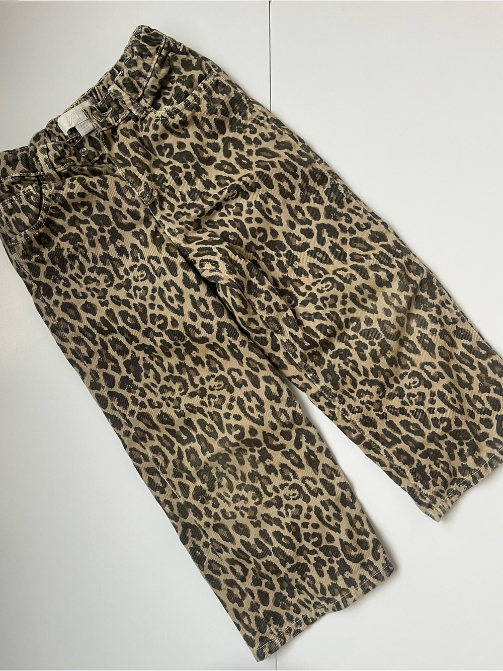 Zara Kids Leopard Print Wide Leg Pants - Beige/Black